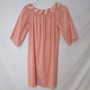 Trina Turk Cotton Orange White Stripped Shift Dress 3/4 Sleeves Off Shoulder Med